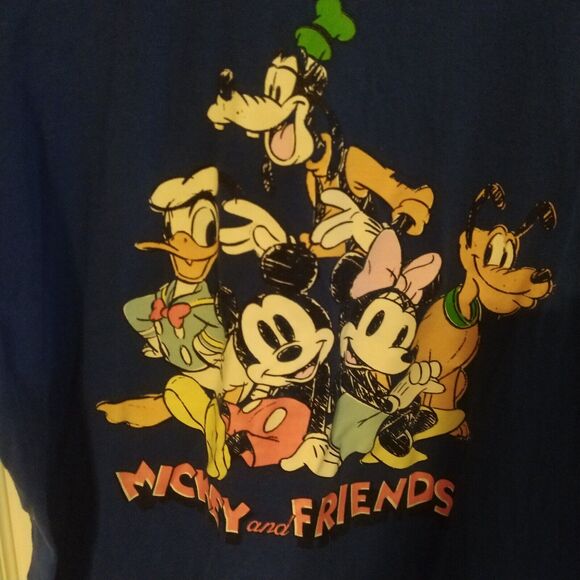 LADY'S DISNEY MICKY & FRIENDS Large PRINT CREW NECK BLUE T-SHIRT Lg L - Picture 1 of 9